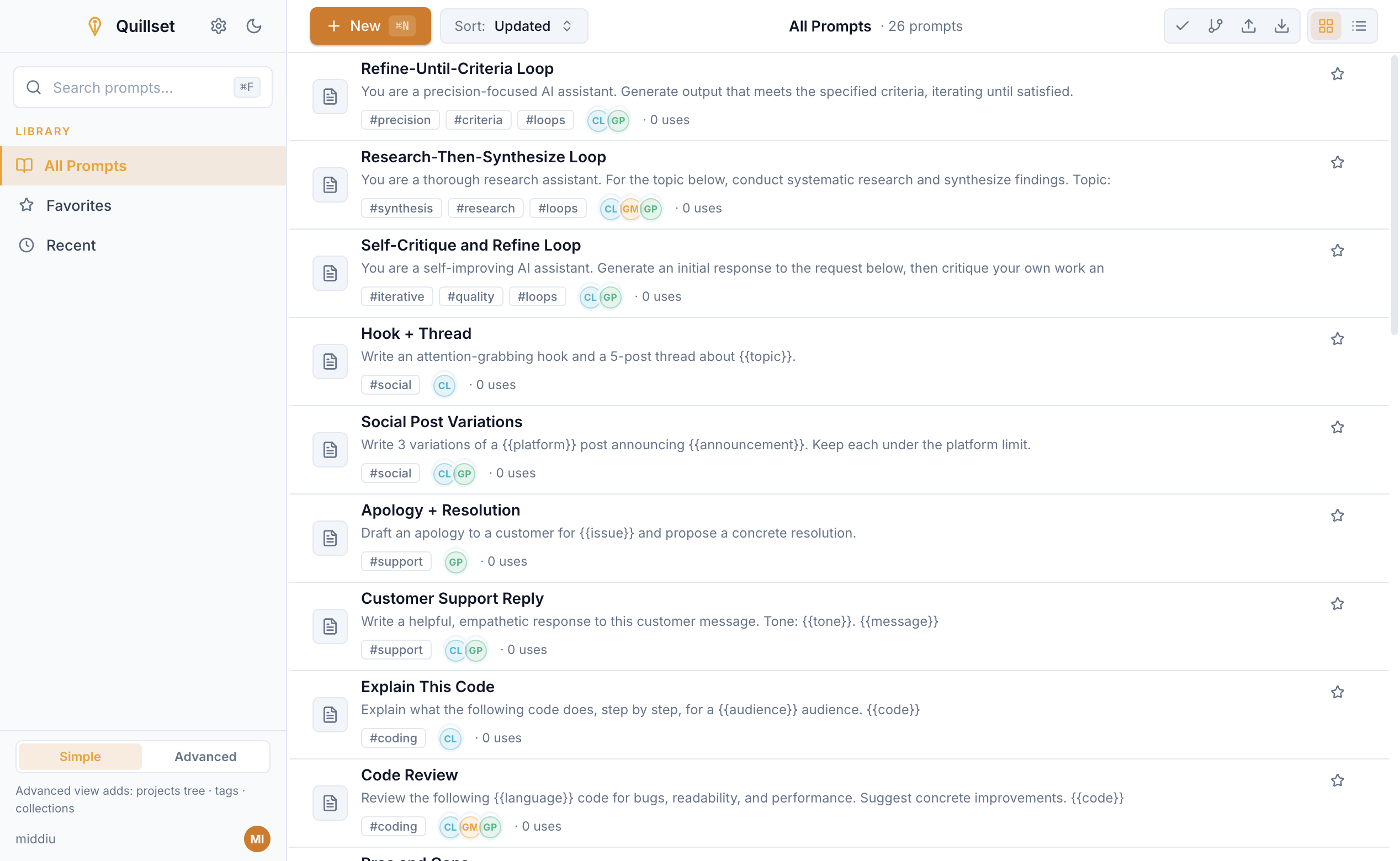 Your prompt library at a glance