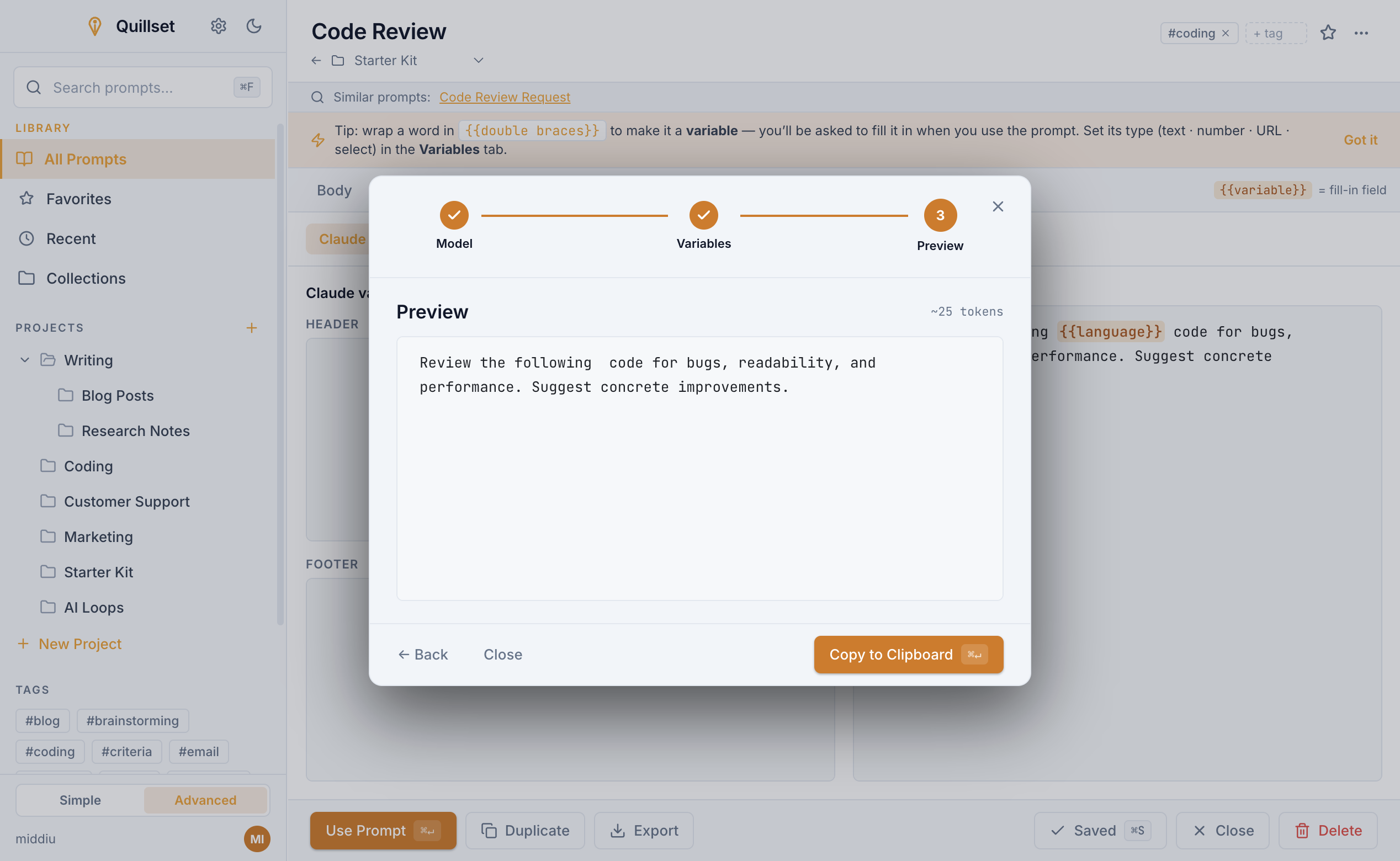 Preview, then copy with one click